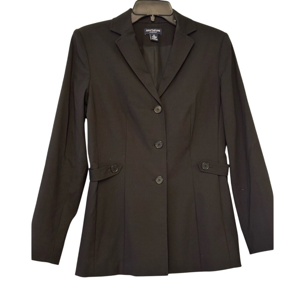 Ann Taylor Stretch Black Three Button Tailored Blazer Jacket Size 4